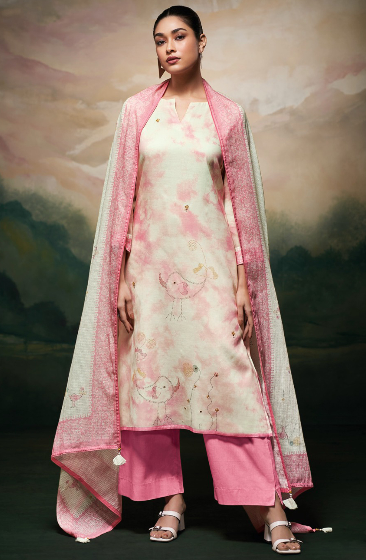Pink Mul Cotton Suit Set with Printed Dupatta- MEES3521C