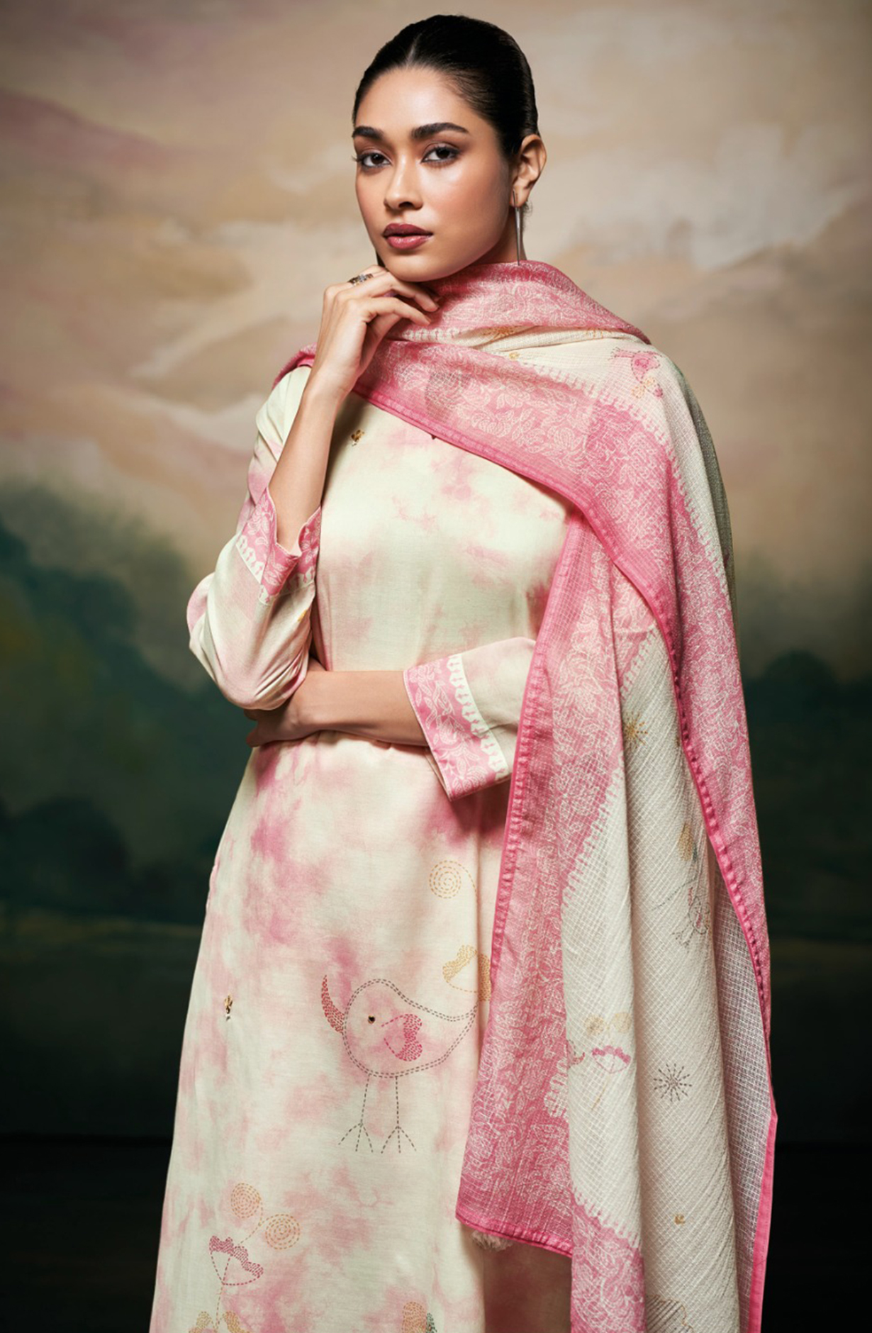 Pink Mul Cotton Suit Set with Printed Dupatta- MEES3521C