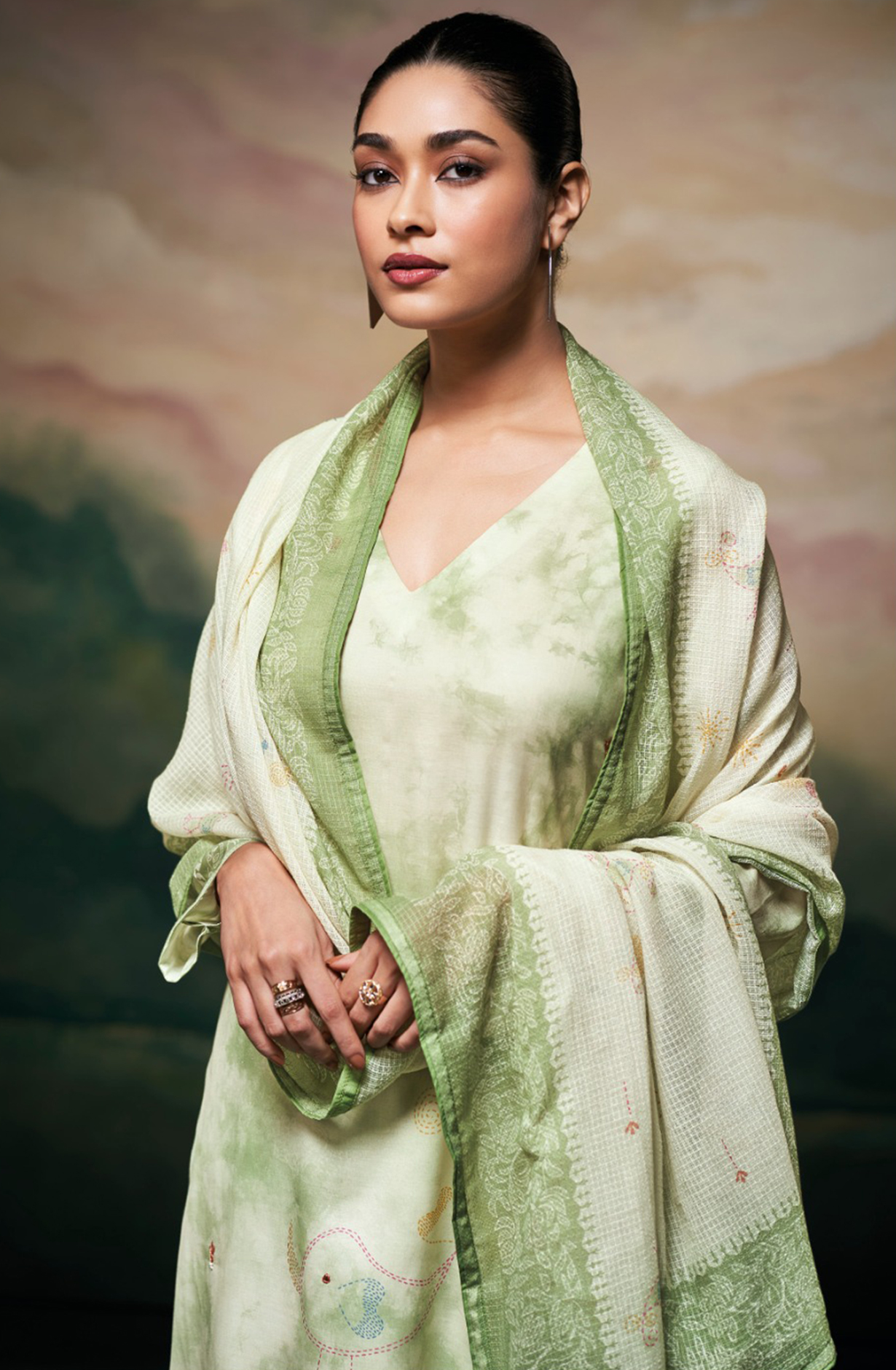 Green Mul Cotton Suit Set with Printed Dupatta- MEES3521D