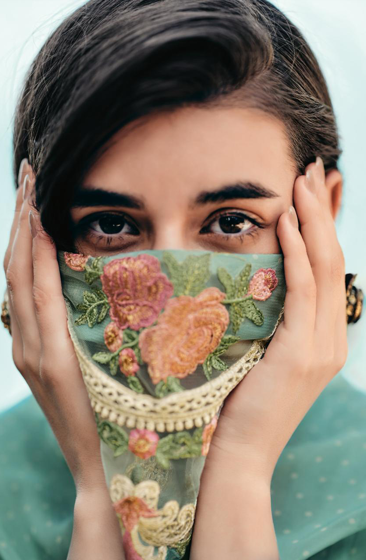 Sea Green Viscose Organza Embroidered Suit Set with Dupatta - MEHMR02