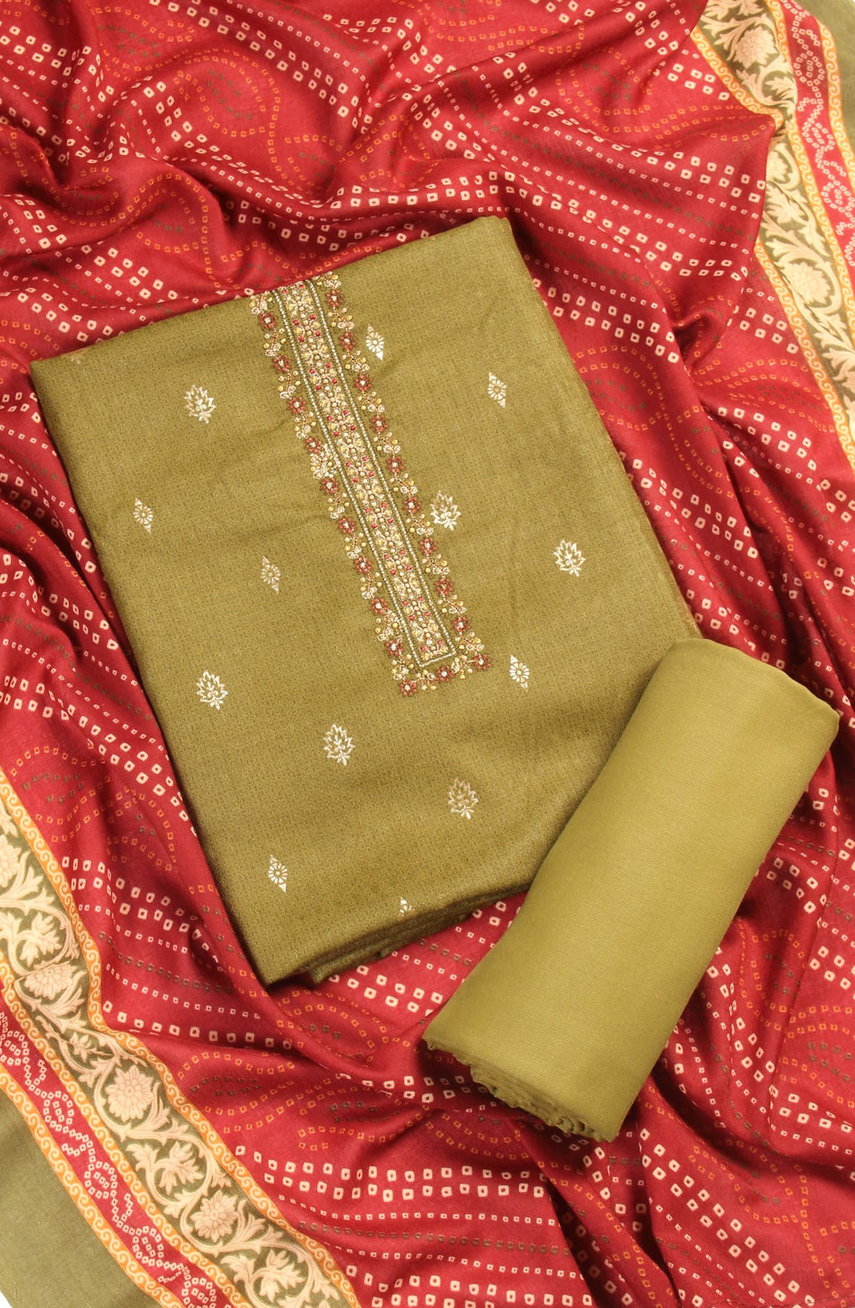 Mehndi Green Pashmina Winterwear Unstitched Salwar Kameez - SMA2003