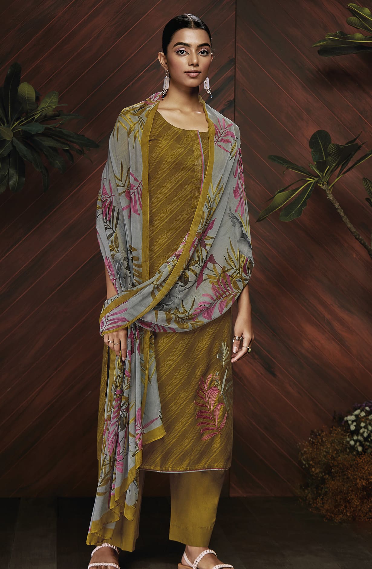 Mehndi Spun Winterwear Printed Unstitched Salwar Kameez - ANAS1144B