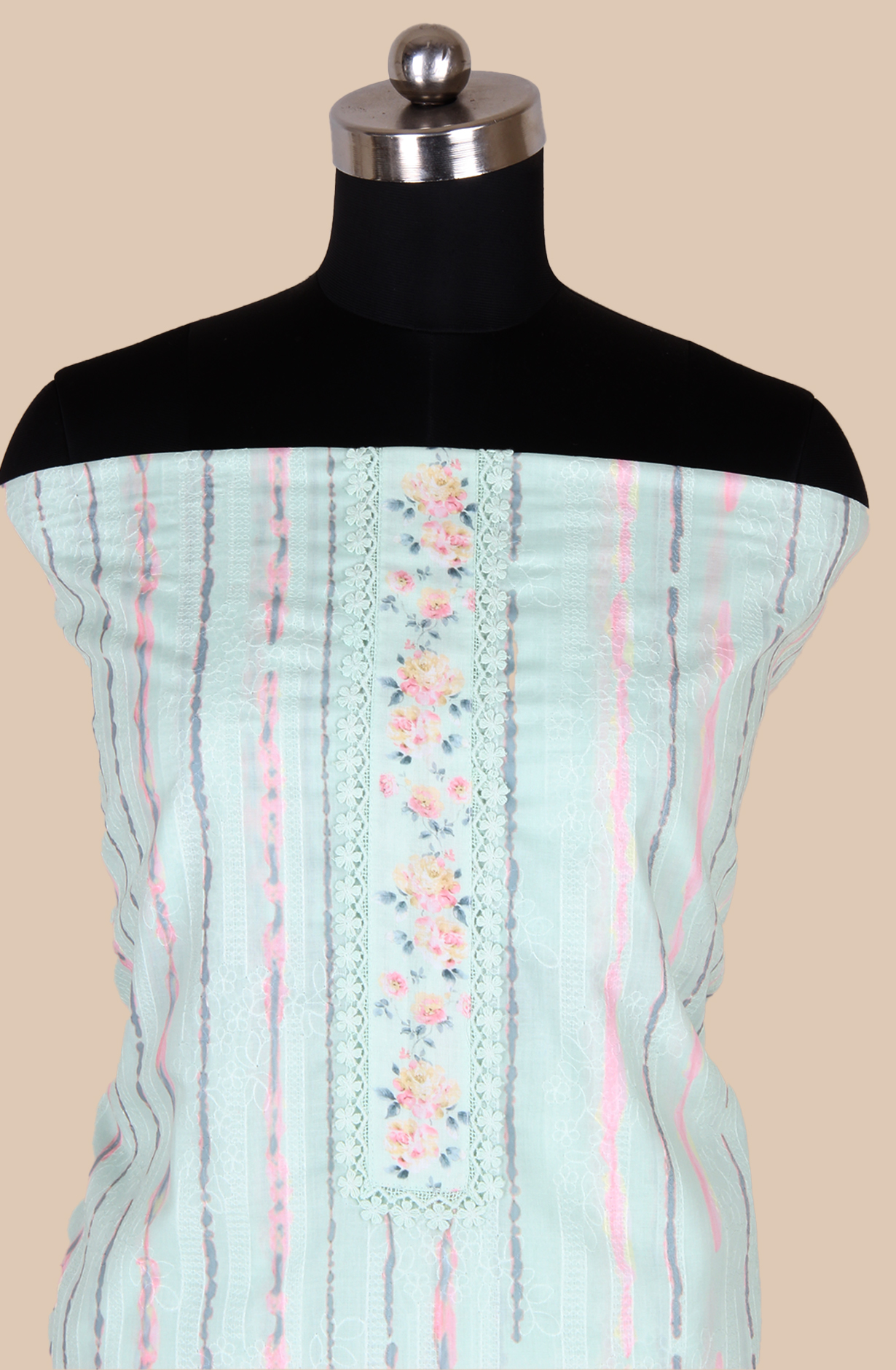 Pista Green Cotton Printed with Embroidery Salwar Suit with Lace Work - MEL1130A