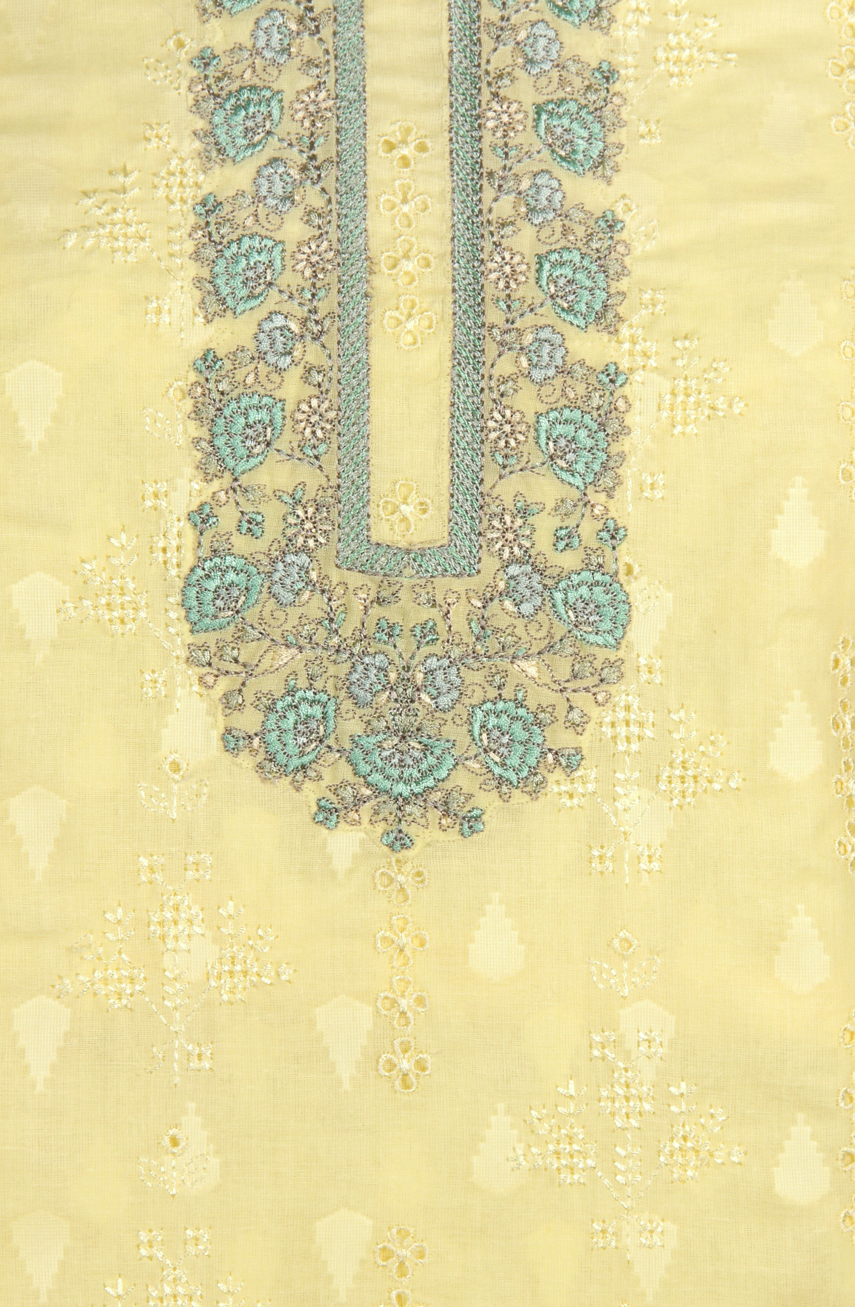 Yellow Pure Cotton Embroidered Salwar Kameez with Chiffon Dupatta - MELNS13783A