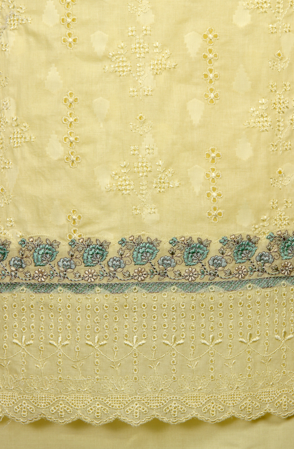 Yellow Pure Cotton Embroidered Salwar Kameez with Chiffon Dupatta - MELNS13783A