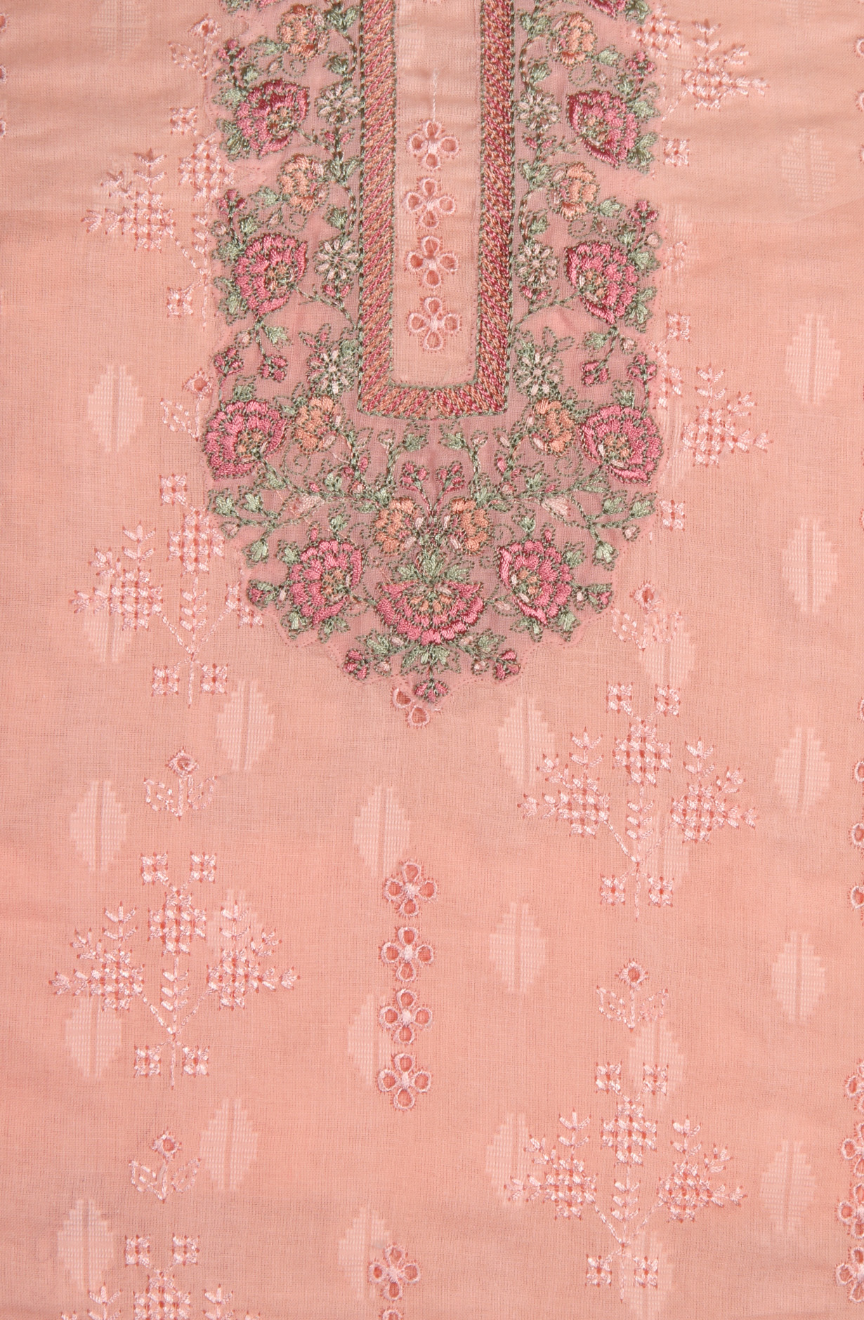 Pink Pure Cotton Embroidered Salwar Kameez with Chiffon Dupatta - MELNS13783B