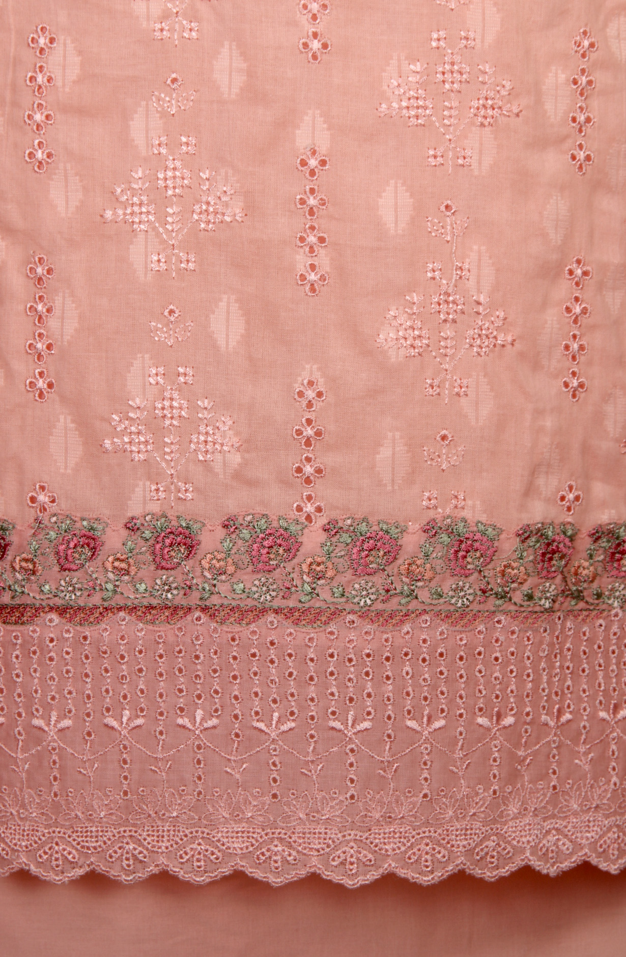 Pink Pure Cotton Embroidered Salwar Kameez with Chiffon Dupatta - MELNS13783B