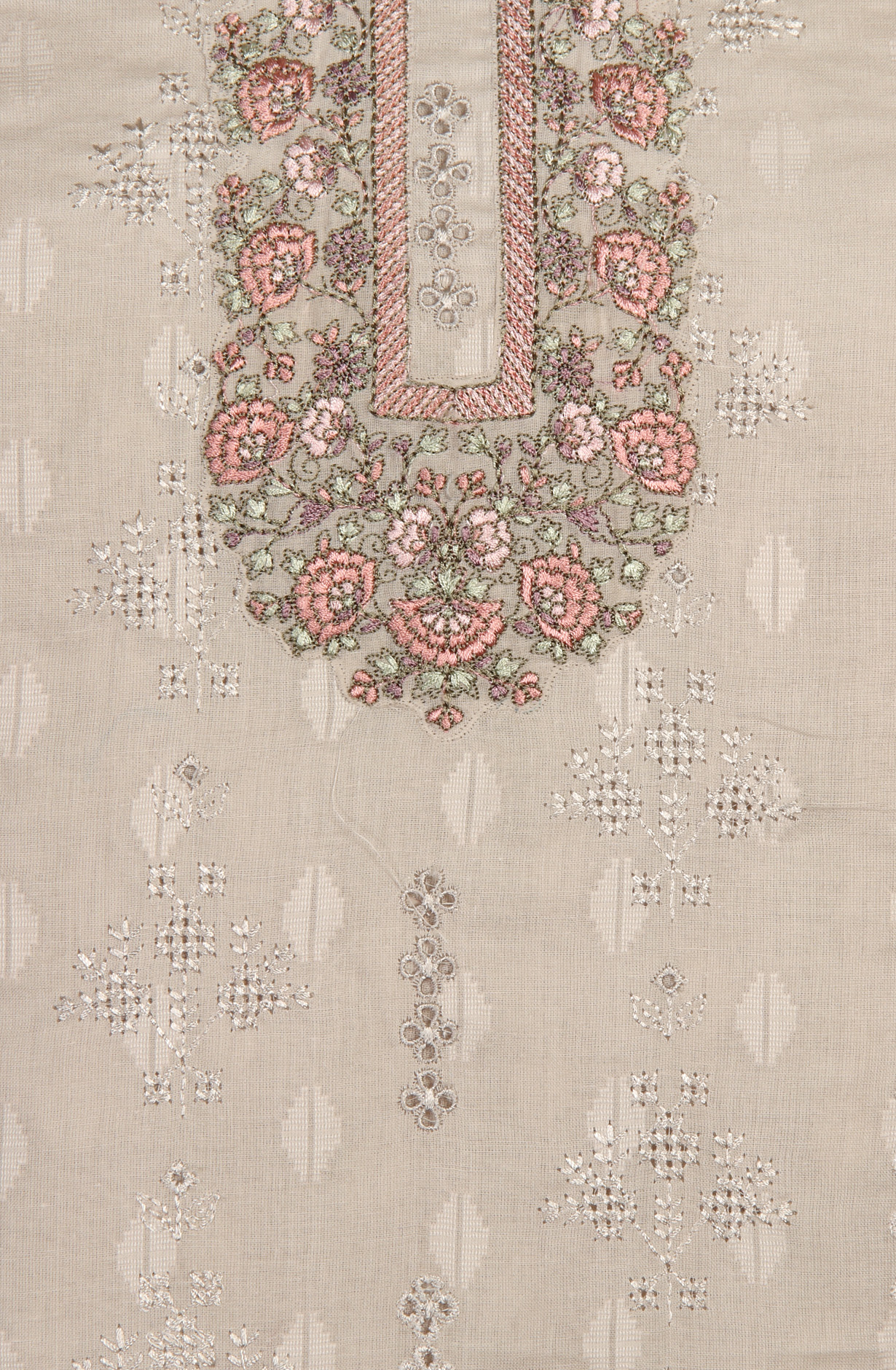 Grey Pure Cotton Embroidered Salwar Kameez with Chiffon Dupatta - MELNS13783C