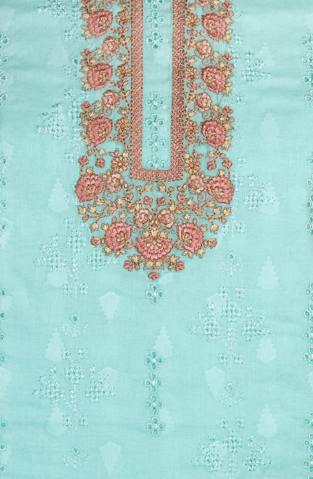 Aqua Pure Cotton Embroidered Salwar Kameez with Chiffon Dupatta - MELNS13783D