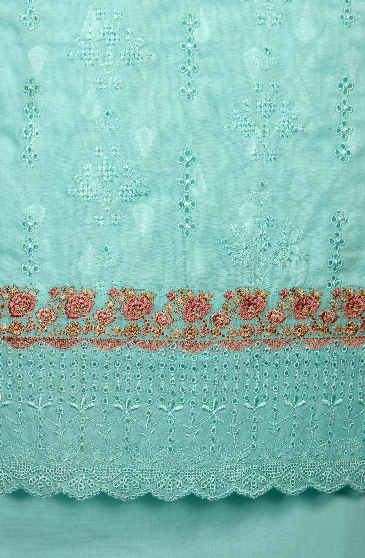 Aqua Pure Cotton Embroidered Salwar Kameez with Chiffon Dupatta - MELNS13783D