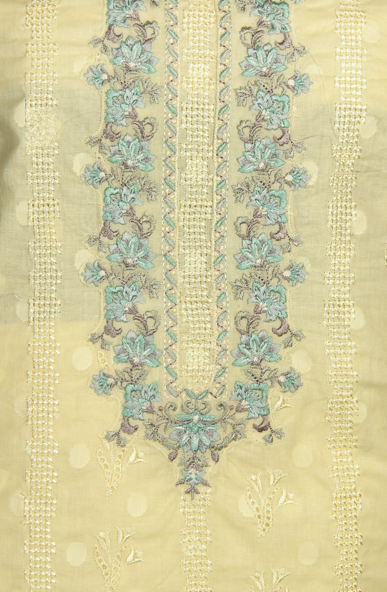 Yellow Pure Cotton Embroidered Salwar Kameez with Chiffon Dupatta - MELNS13788A