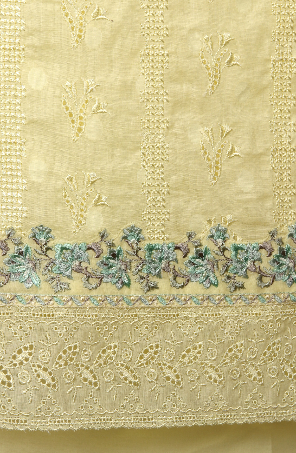 Yellow Pure Cotton Embroidered Salwar Kameez with Chiffon Dupatta - MELNS13788A