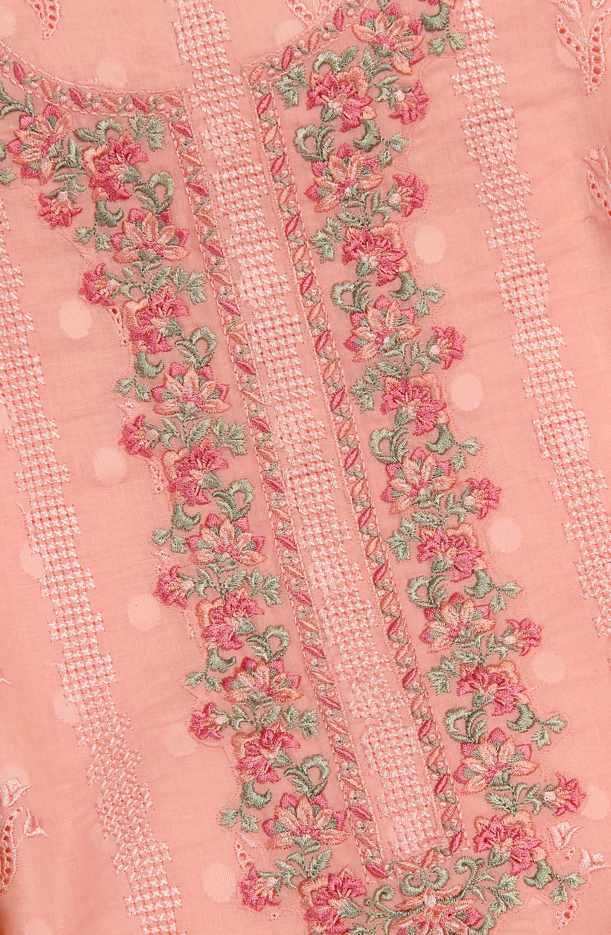 Pink Pure Cotton Embroidered Salwar Kameez with Chiffon Dupatta - MELNS13788B