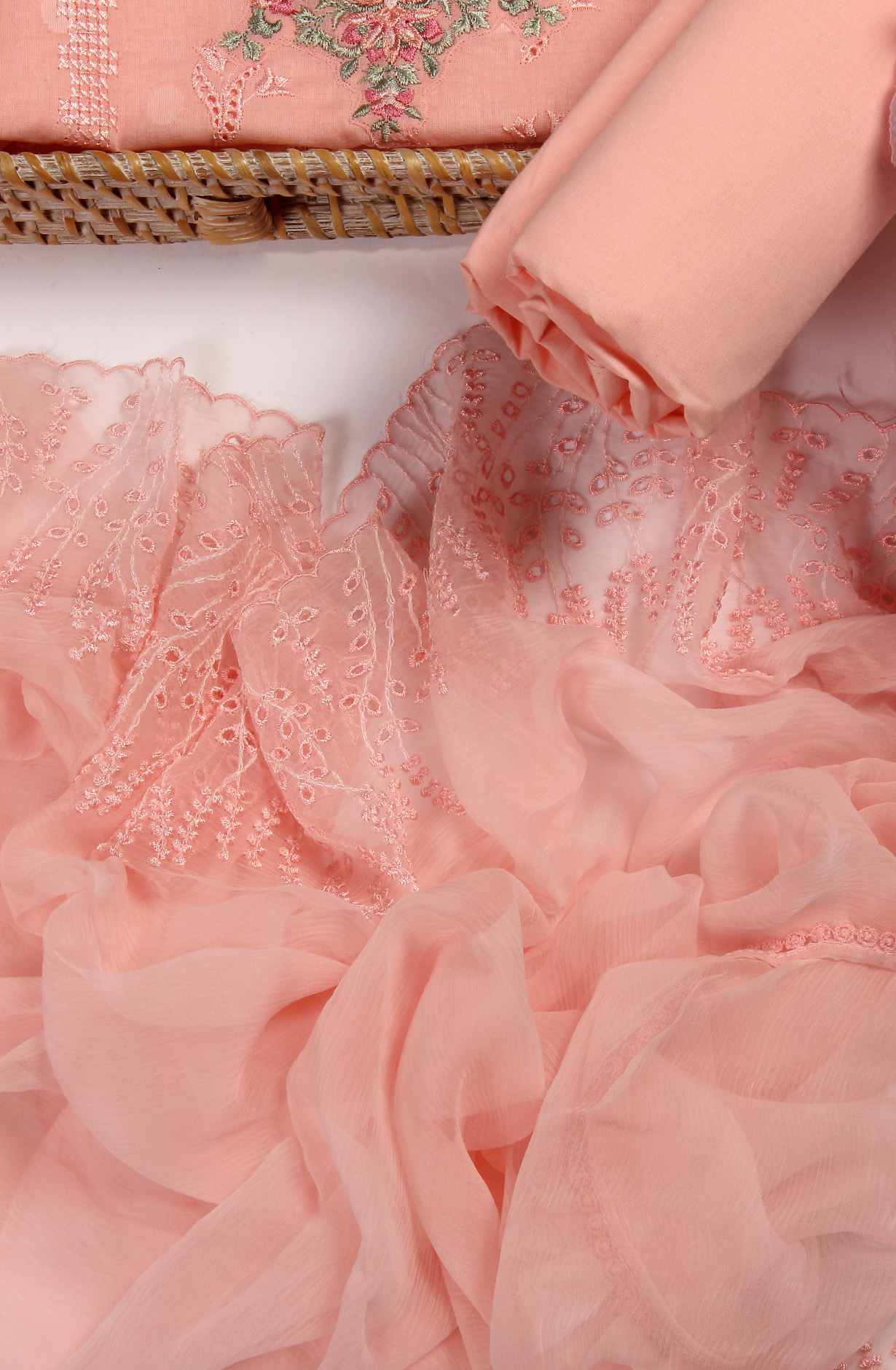 Pink Pure Cotton Embroidered Salwar Kameez with Chiffon Dupatta - MELNS13788B