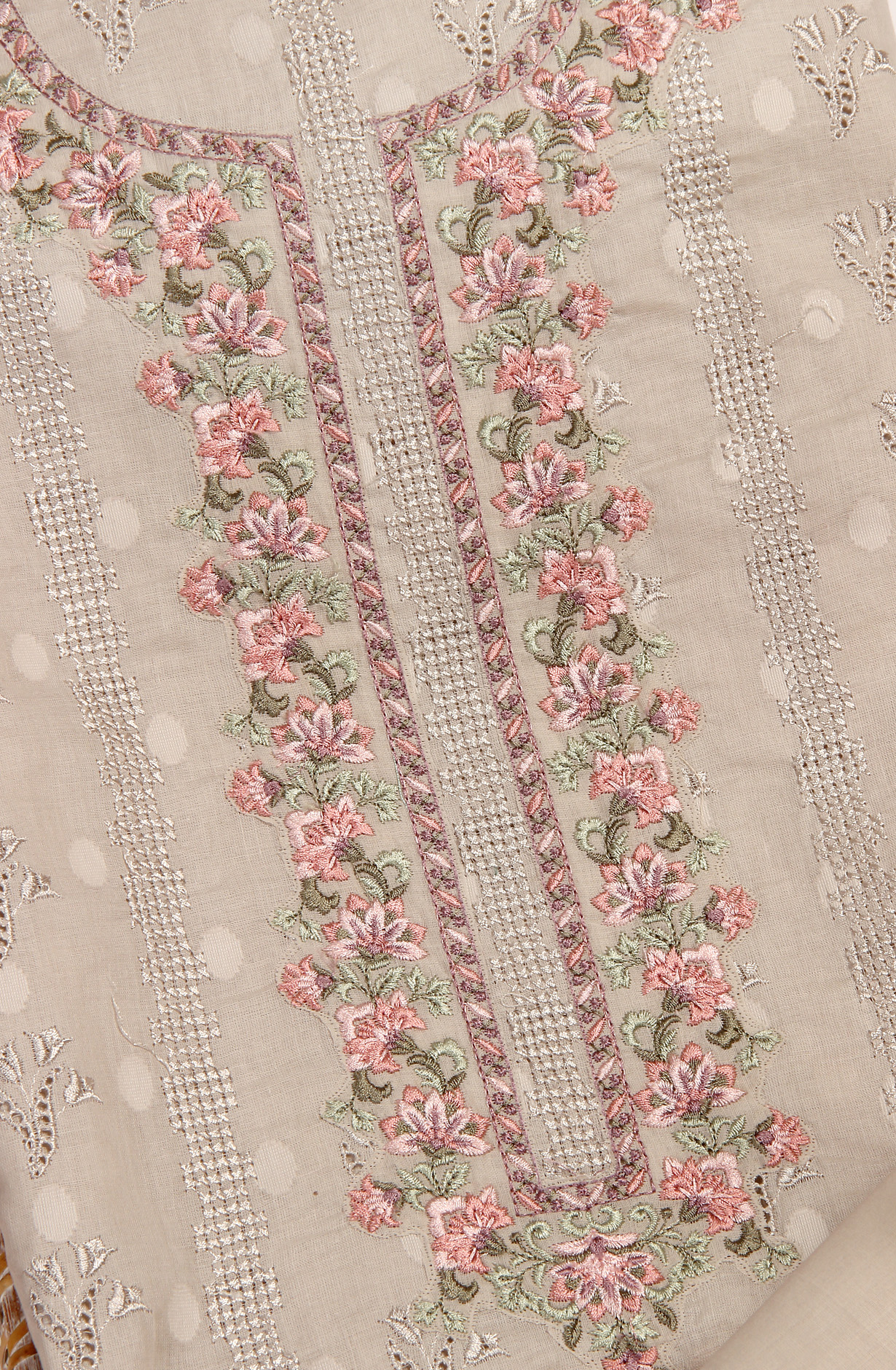 Grey Pure Cotton Embroidered Salwar Kameez with Chiffon Dupatta - MELNS13788C