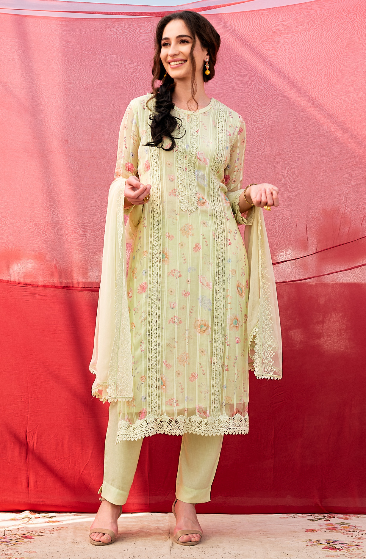 Pista Green Exclusive Chiffon with Lining Salwar Kameez Dupatta - MER1800