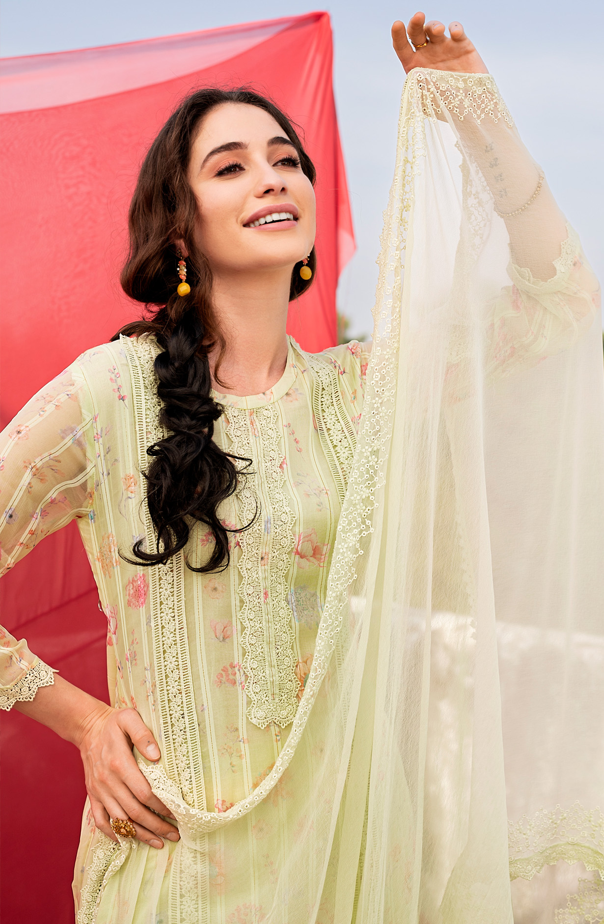 Pista Green Exclusive Chiffon with Lining Salwar Kameez Dupatta - MER1800