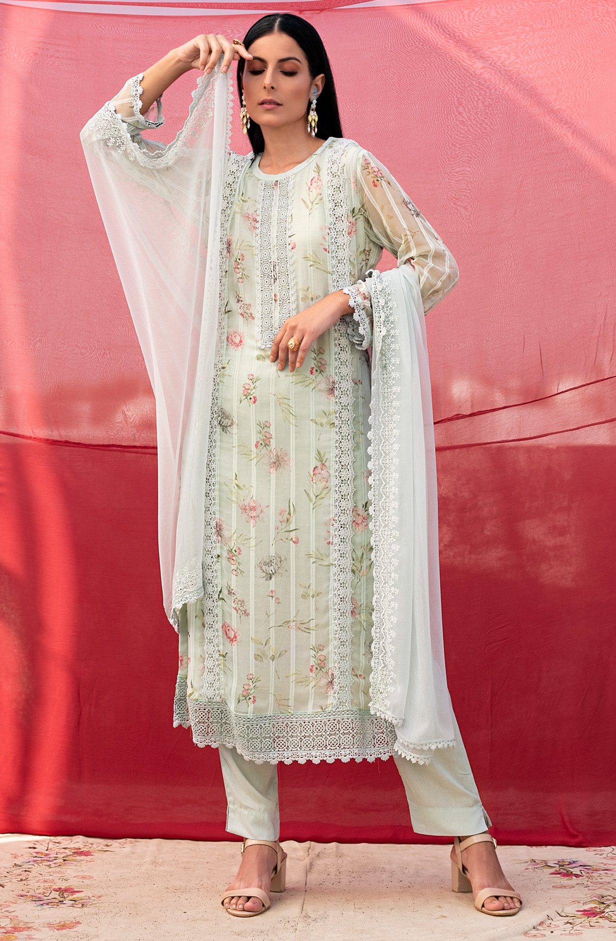 Pastel Green Exclusive Chiffon with Lining Salwar Kameez Dupatta - MER1801