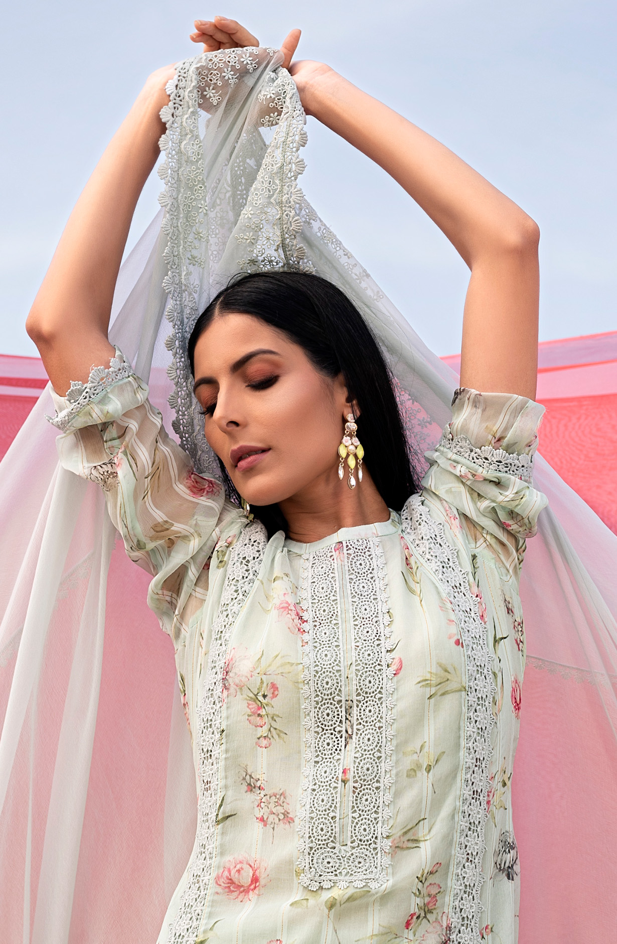 Pastel Green Exclusive Chiffon with Lining Salwar Kameez Dupatta - MER1801