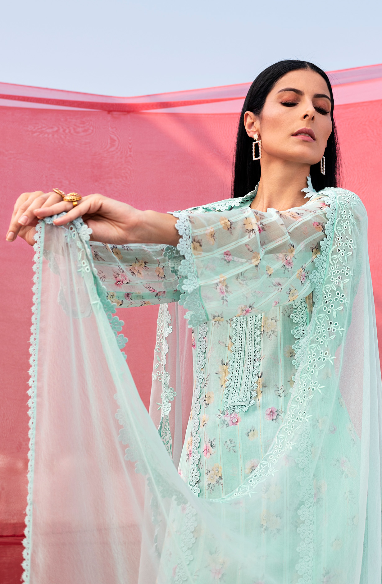 Sea Green Exclusive Chiffon with Lining Salwar Kameez Dupatta - MER1802