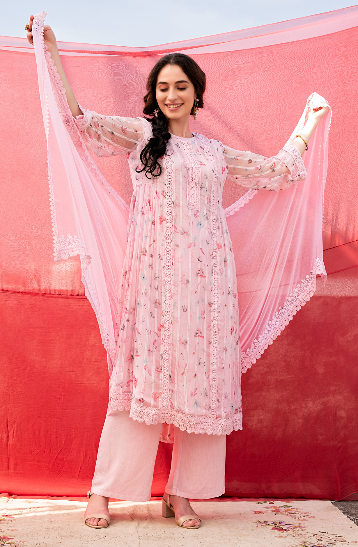 Pink Exclusive Chiffon with Lining Salwar Kameez Dupatta - MER1803