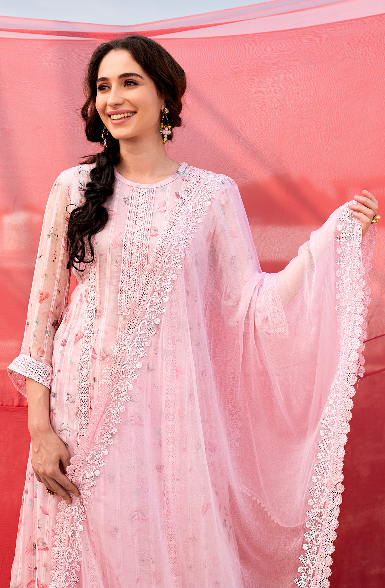 Pink Exclusive Chiffon with Lining Salwar Kameez Dupatta - MER1803