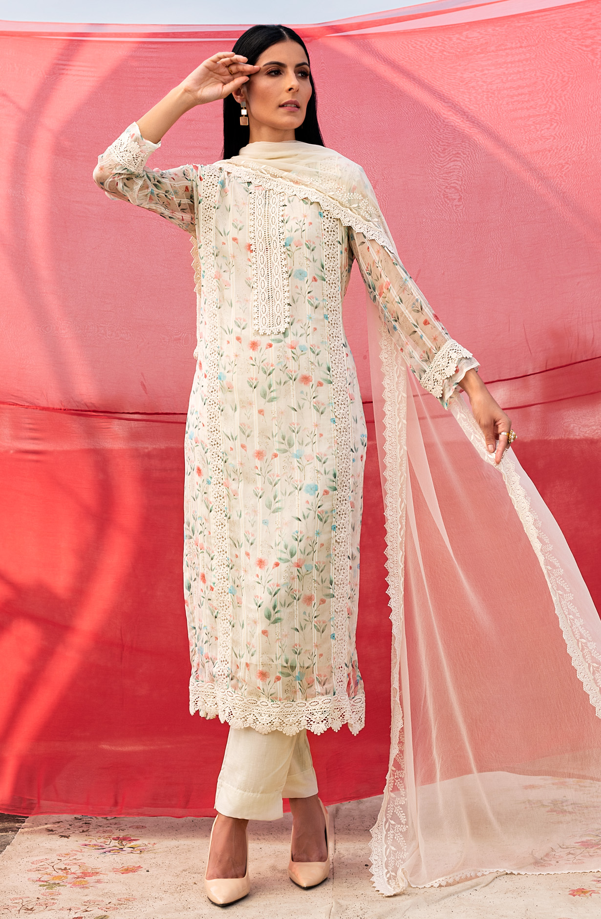 Multi-coloured Exclusive Chiffon with Lining Salwar Kameez Dupatta - MER1804