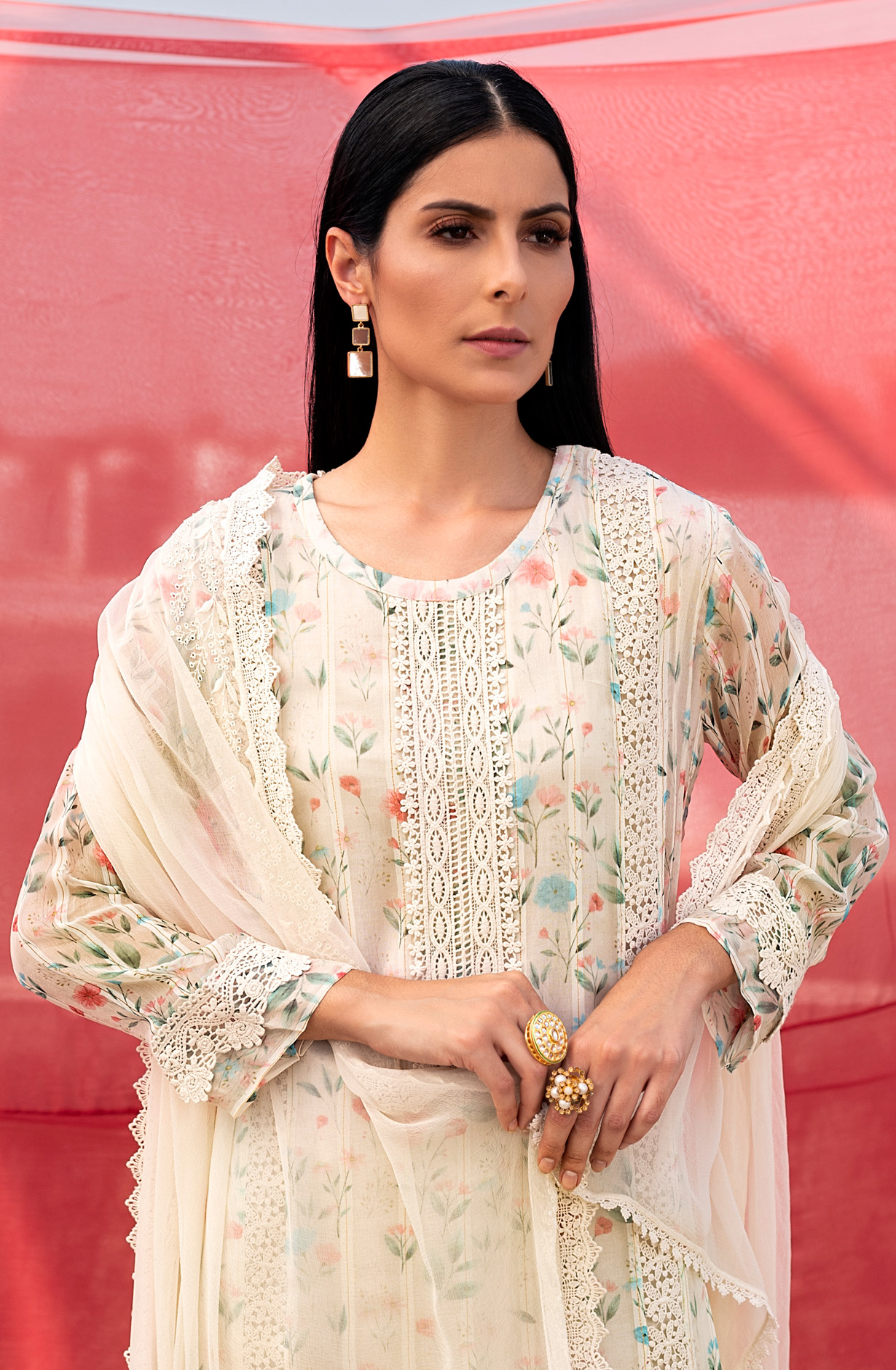 Multi-coloured Exclusive Chiffon with Lining Salwar Kameez Dupatta - MER1804