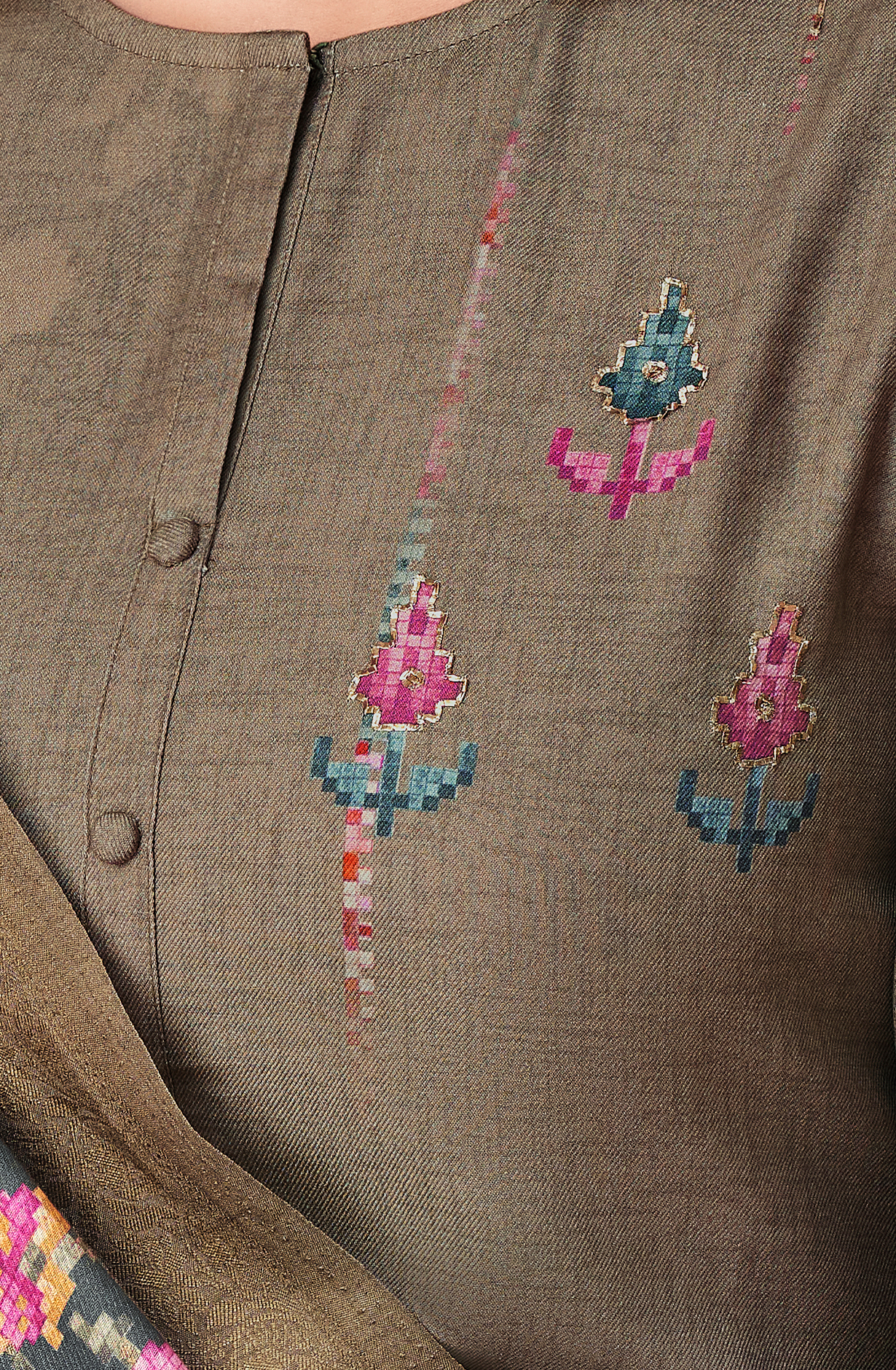 Beige Pashmina Digital Printed Winter Wear Salwar Kameez - MER5335