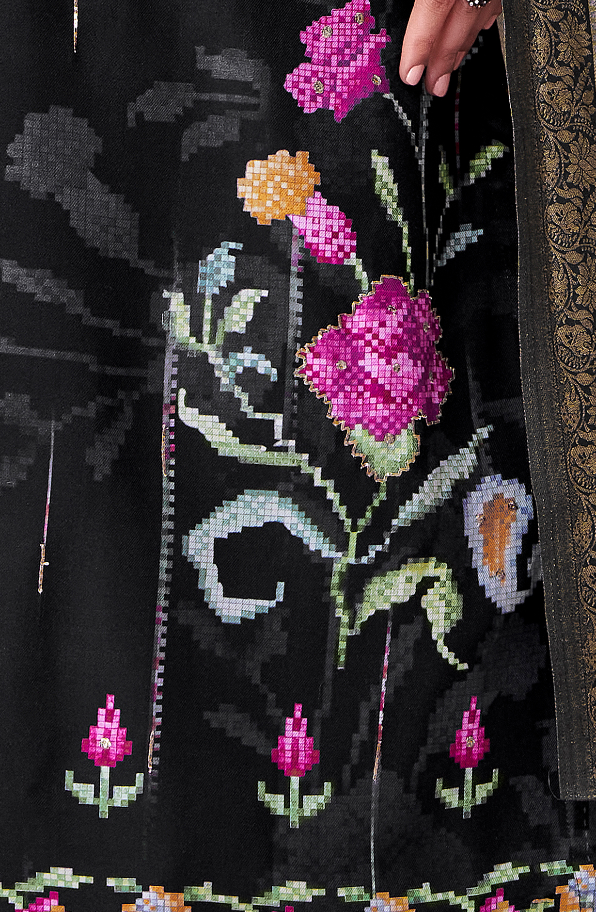 Black Pashmina Digital Printed Winter Wear Salwar Kameez - MER5387