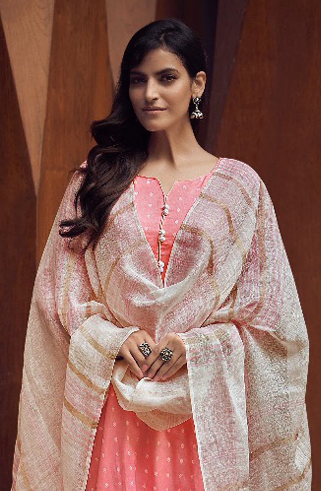 Pink Cotton Salwar Kameez with Beautiful Linen Dupatta - MERC0691