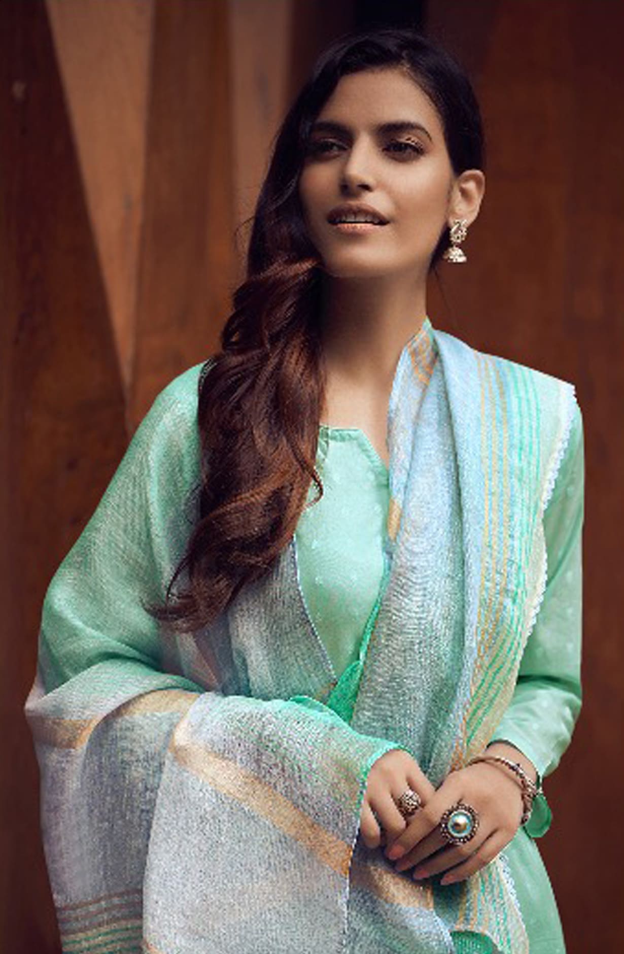 Sea Green Cotton Salwar Kameez with Beautiful Linen Dupatta - MERC0693