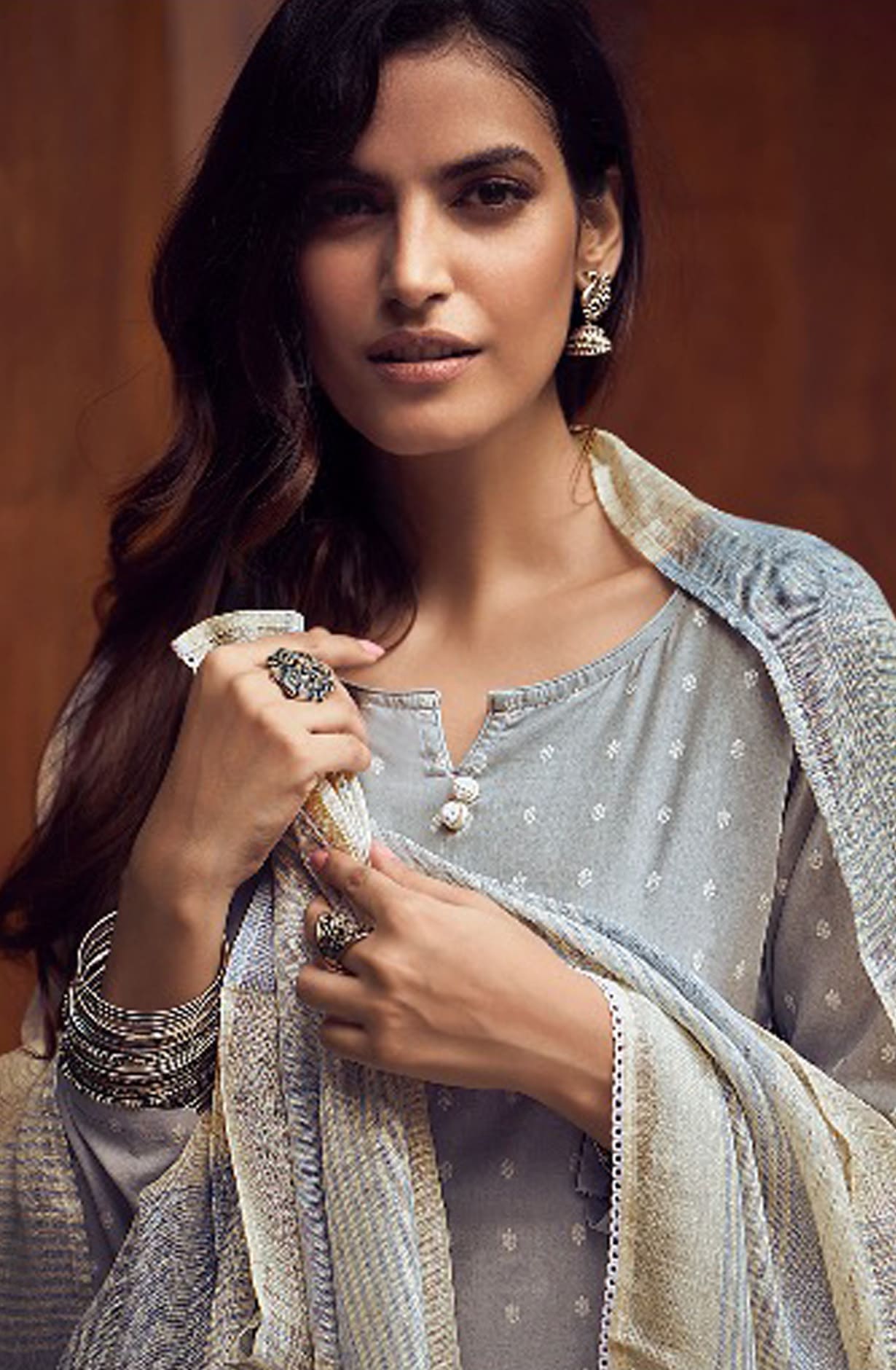 Pastel Grey Cotton Salwar Kameez with Beautiful Linen Dupatta - MERC0694