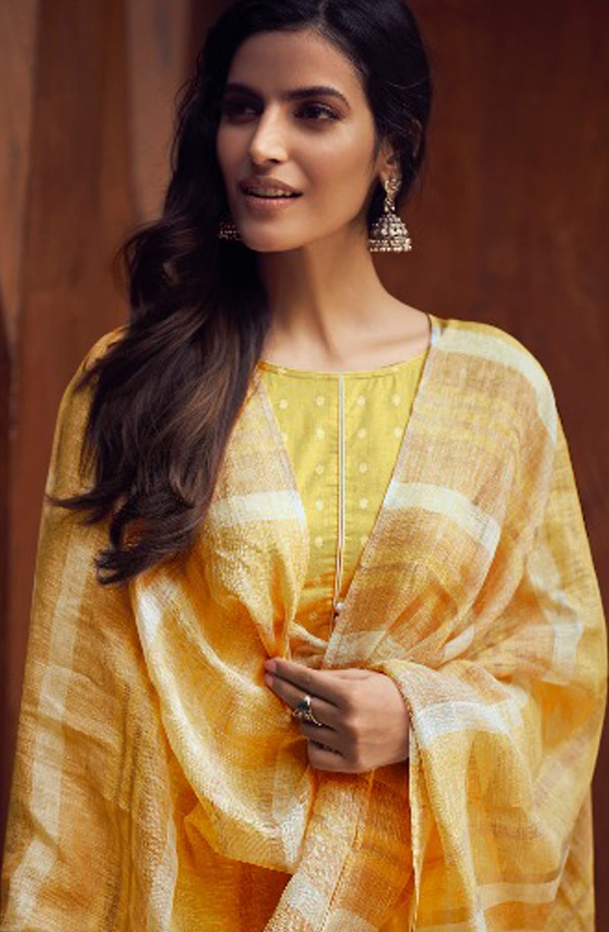 Yellow Cotton Salwar Kameez with Beautiful Linen Dupatta - MERC0695