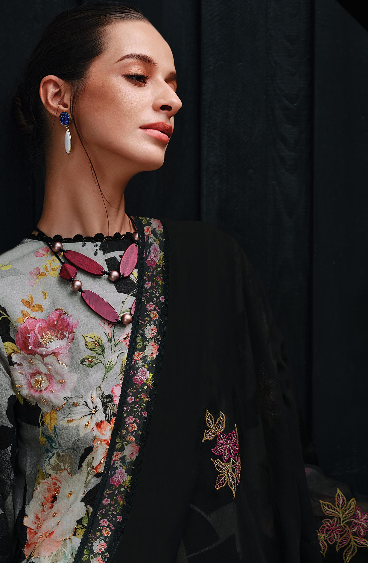 Black Linen Cotton Suit Set with Organza Dupatta - MIR01