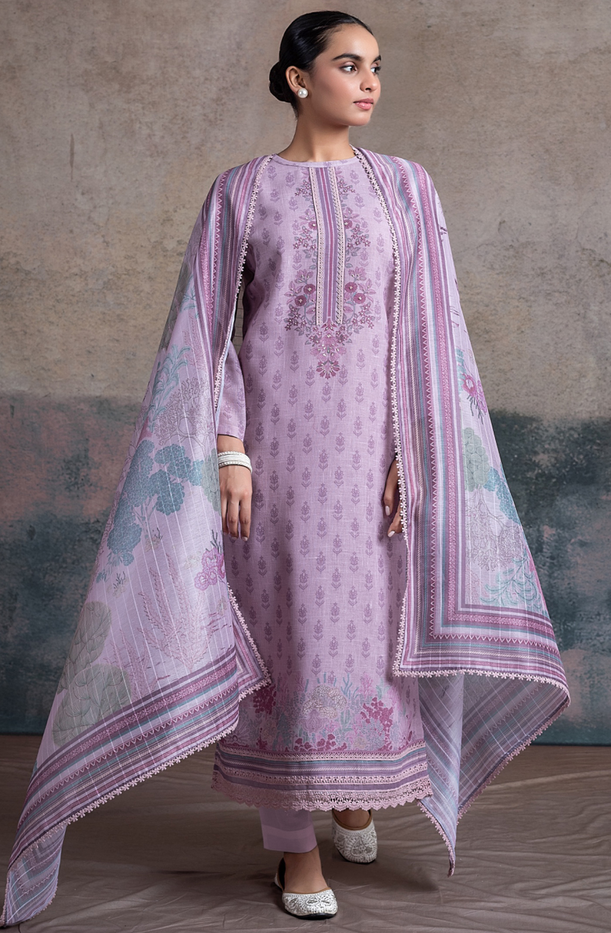 Pink Linen Digital Printed Suit with Dupatta - MIR2502A