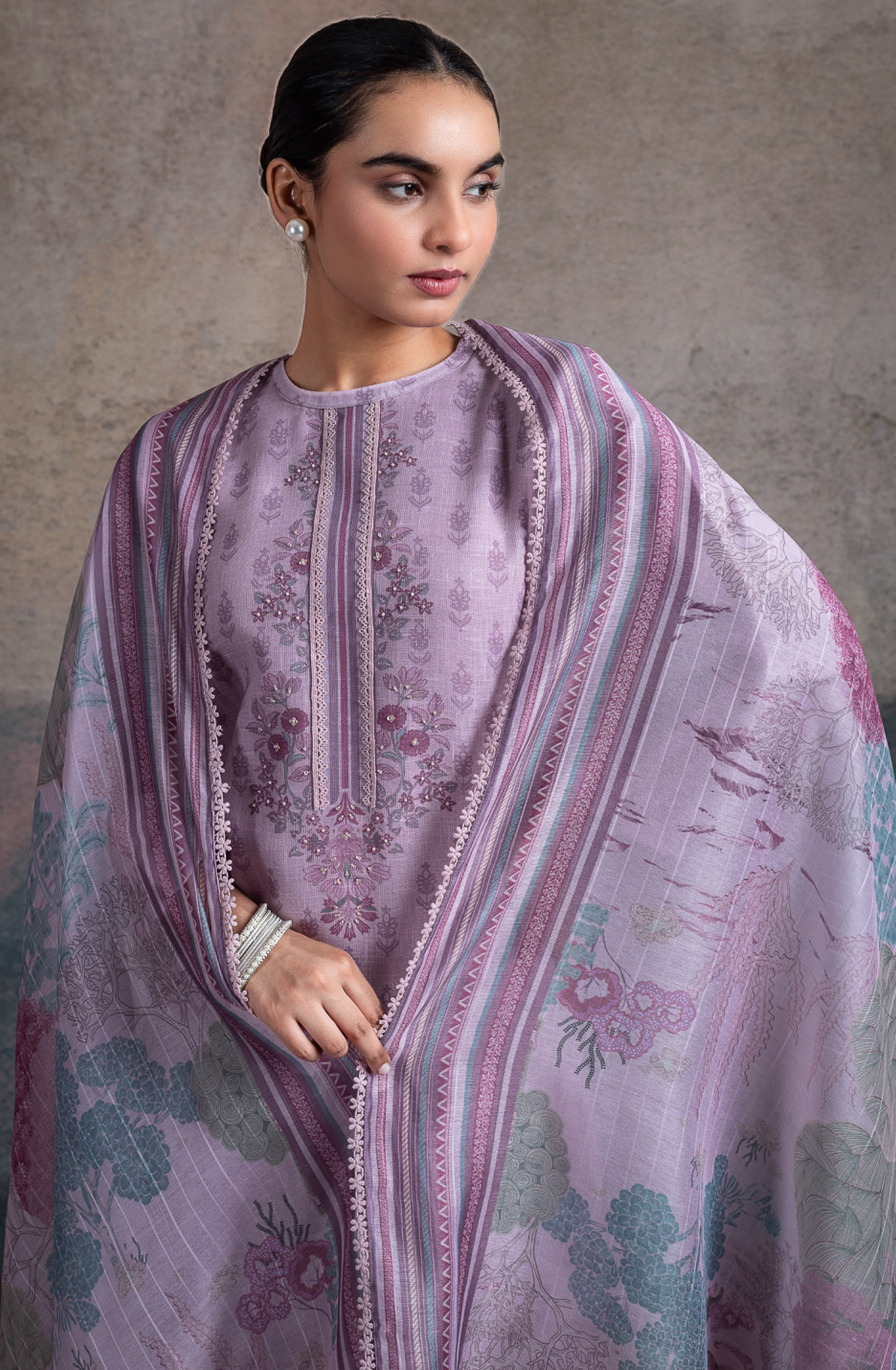 Pink Linen Digital Printed Suit with Dupatta - MIR2502A