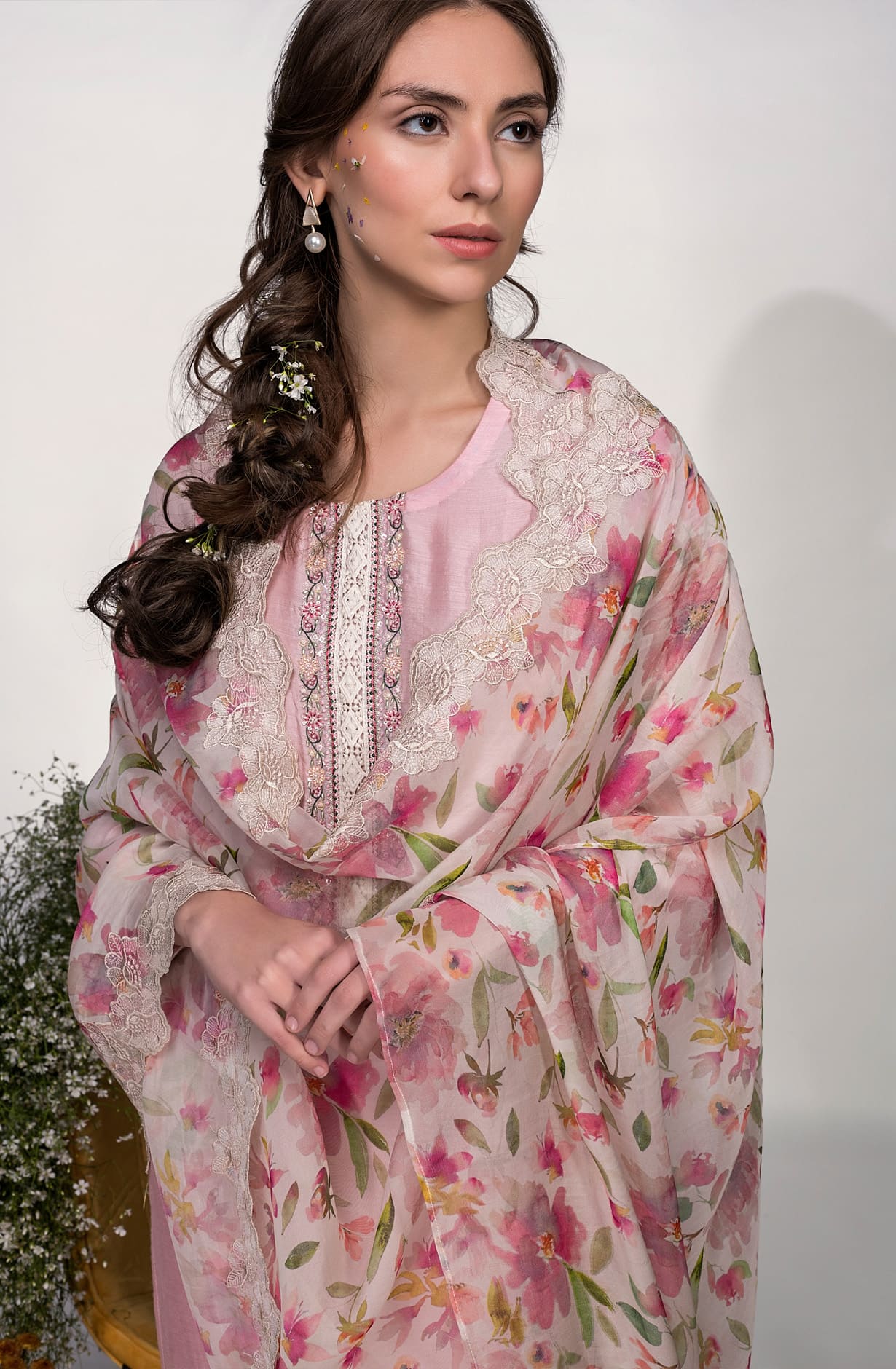Pink Beautiful Muslin Unstitched Salwar Kameez with Organza Dupatta - MIR8808A