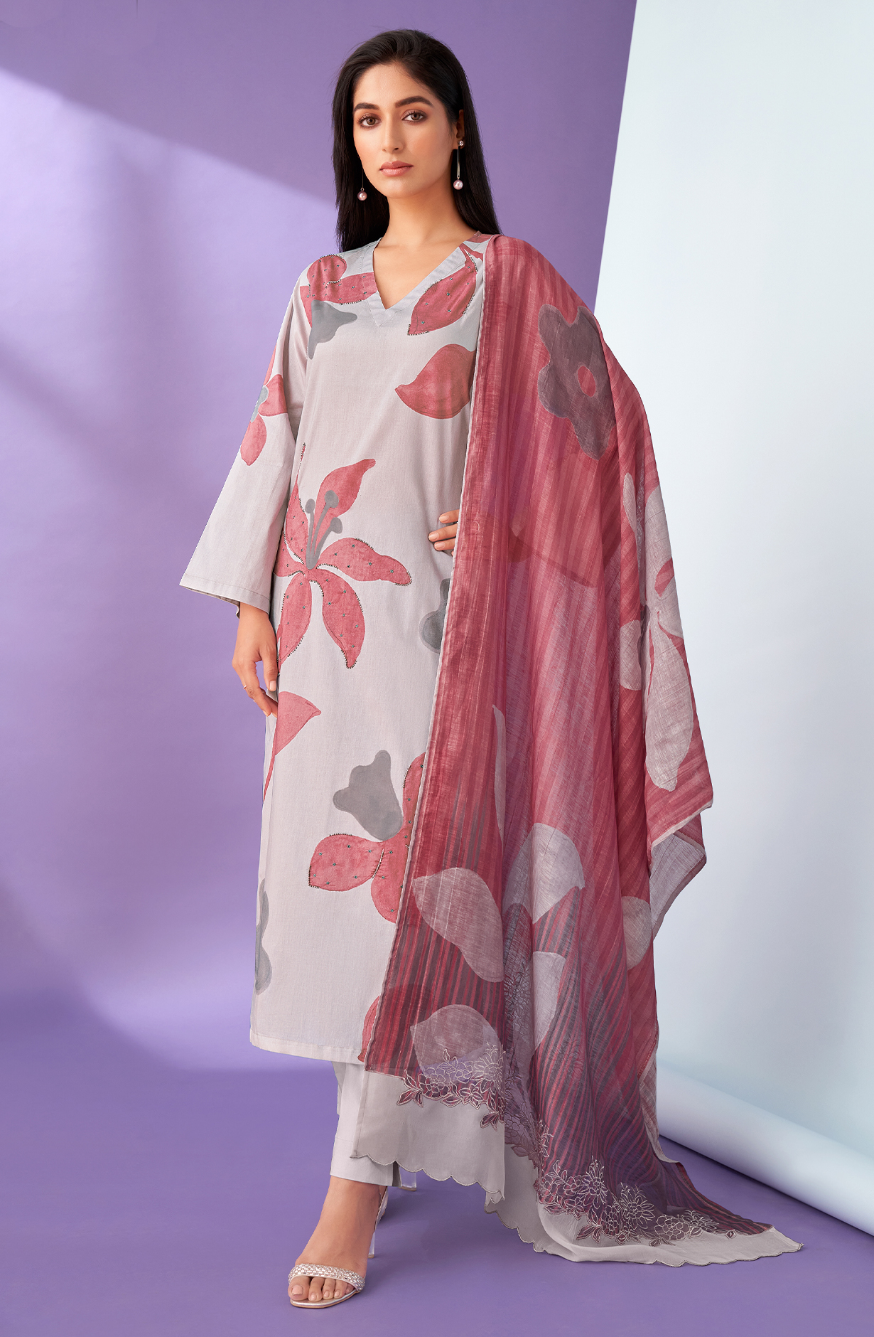 Grey Cotton Digital Printed Salwar Kameez with Beautiful Dupatta - MIS5820