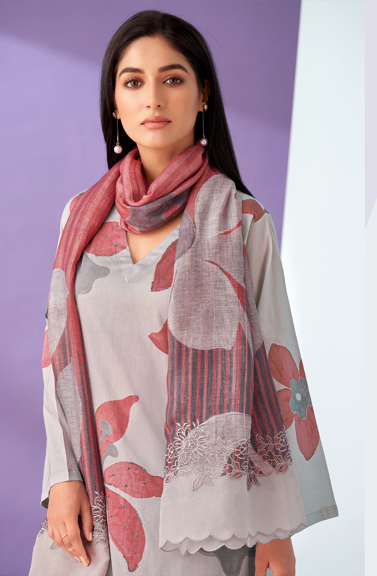 Grey Cotton Digital Printed Salwar Kameez with Beautiful Dupatta - MIS5820