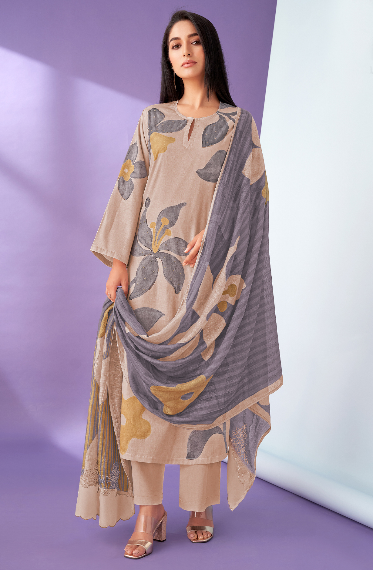 Beige Cotton Digital Printed Salwar Kameez with Beautiful Dupatta - MIS5836