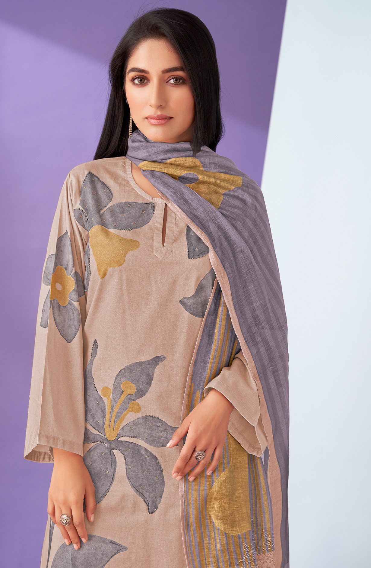 Beige Cotton Digital Printed Salwar Kameez with Beautiful Dupatta - MIS5836