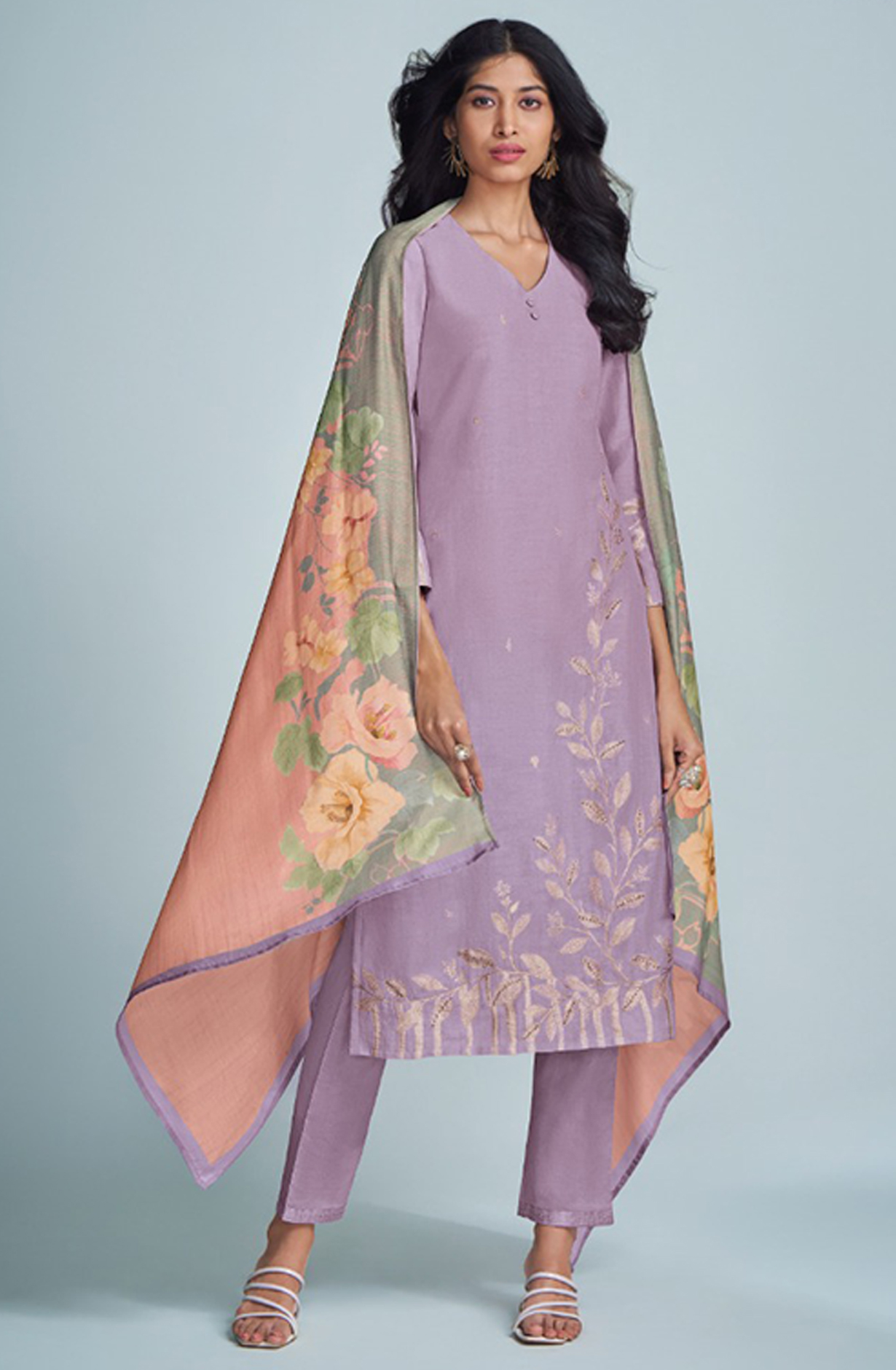 Purple Linen Handwork Suit with Dupatta - MIS6861B
