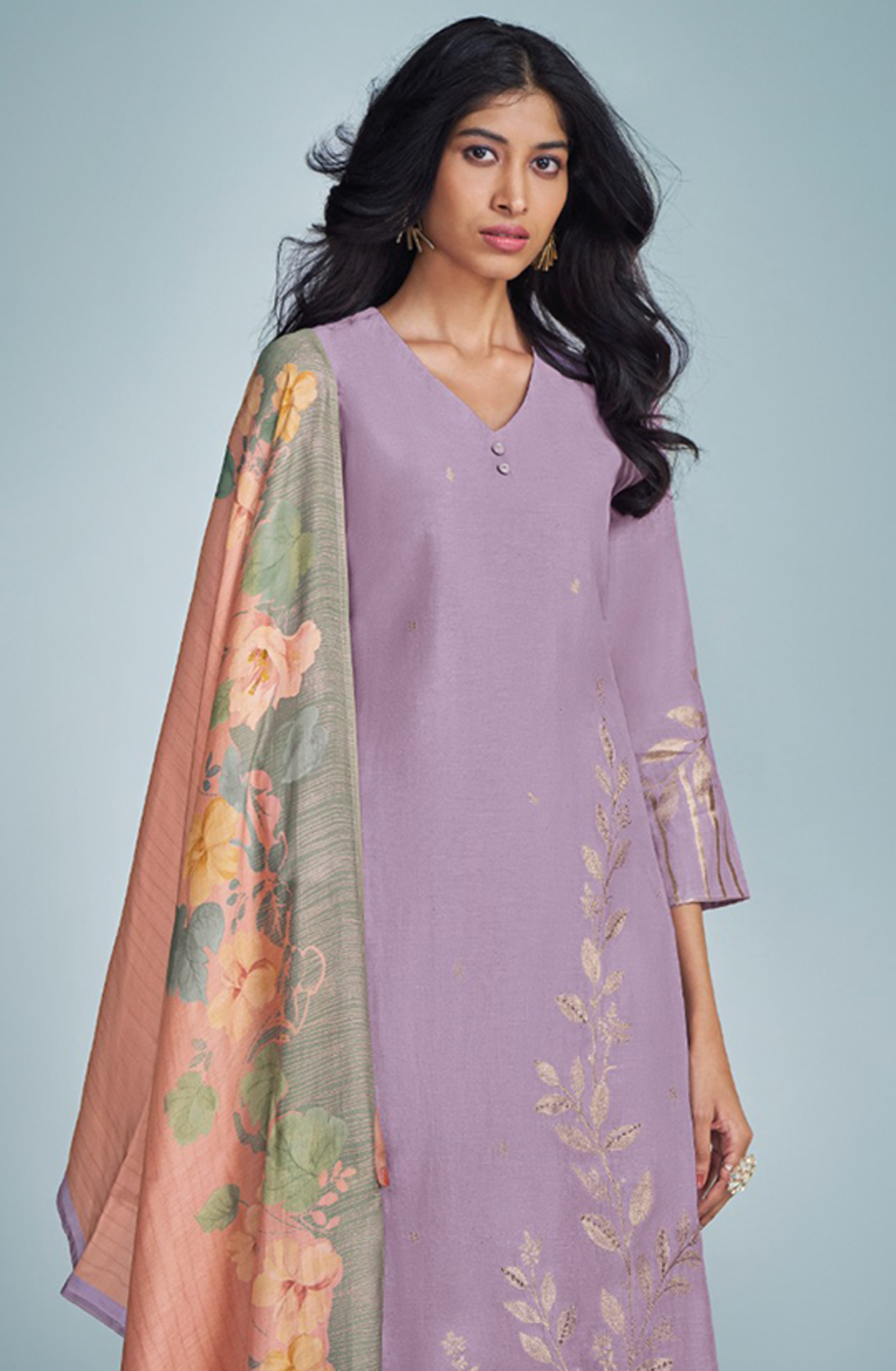 Purple Linen Handwork Suit with Dupatta - MIS6861B