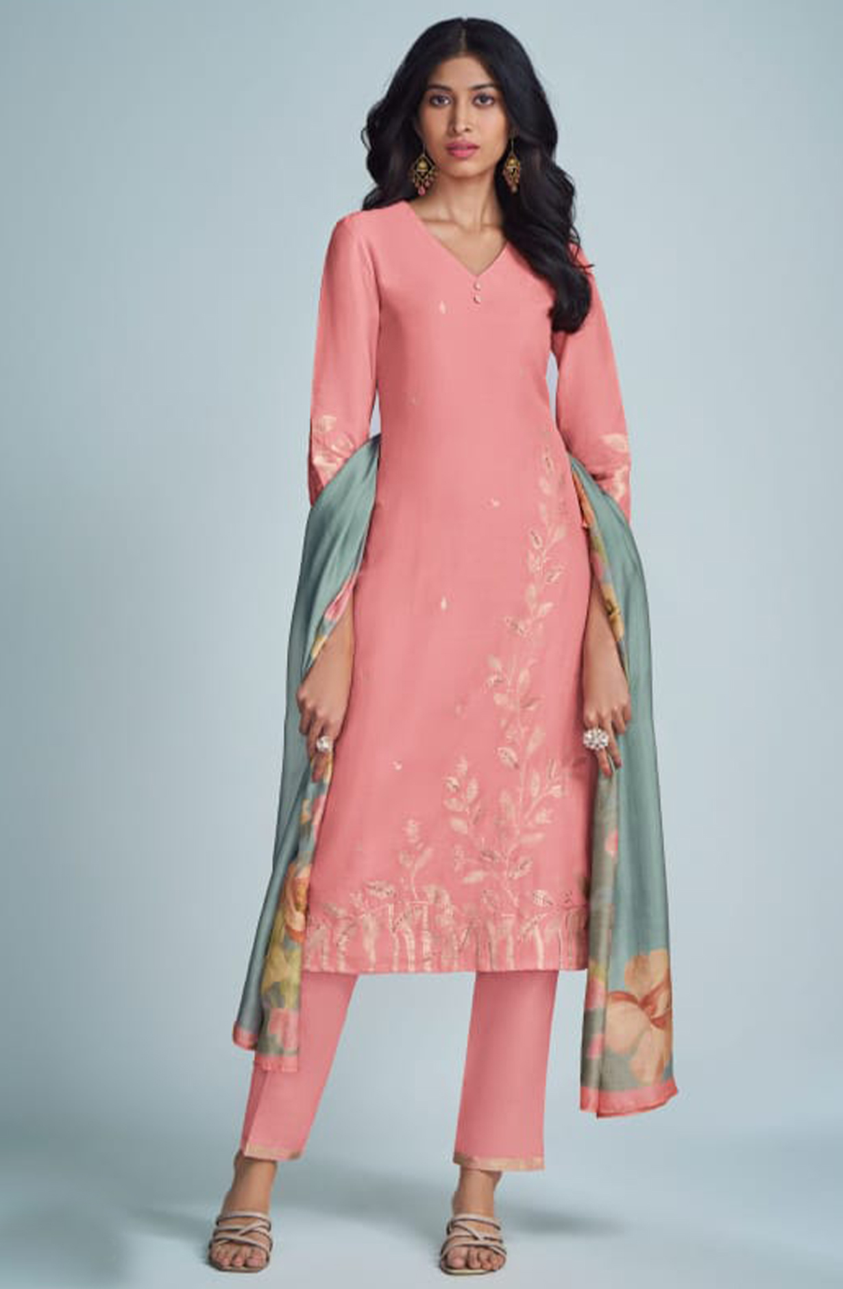 Pink Linen Handwork Suit with Dupatta - MIS6861C