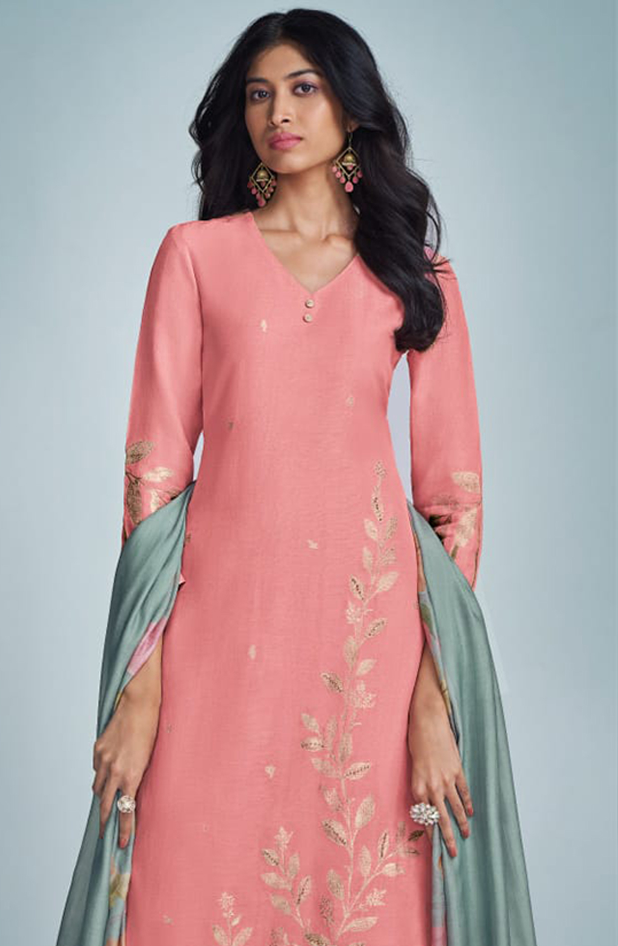 Pink Linen Handwork Suit with Dupatta - MIS6861C