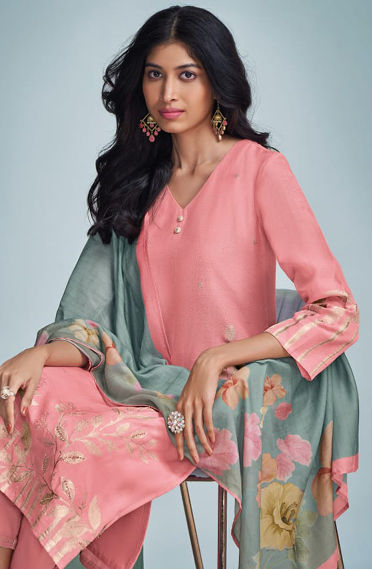 Pink Linen Handwork Suit with Dupatta - MIS6861C