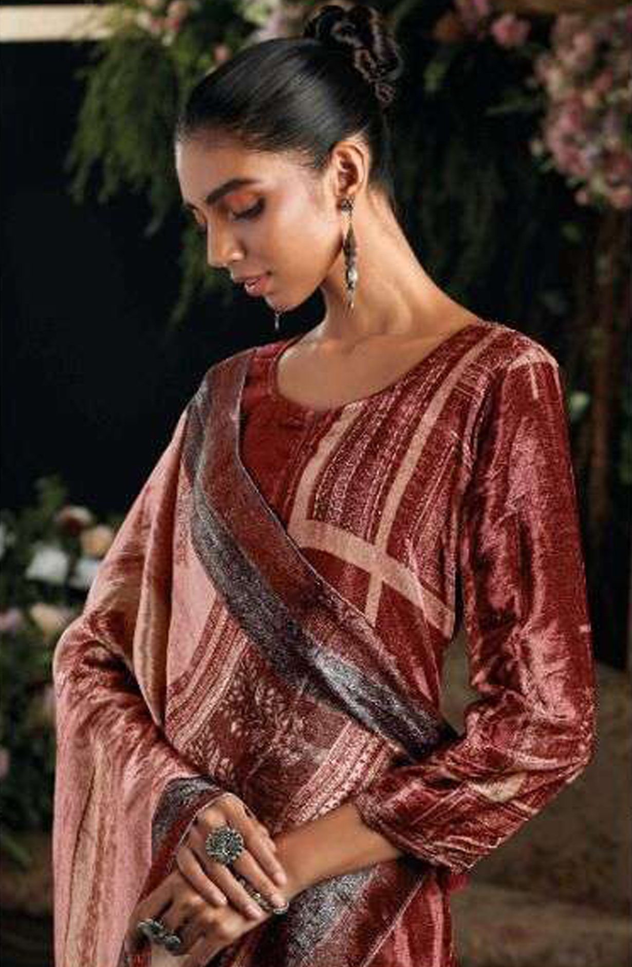 Maroon Pure Velvet Unstitched Salwar Suit - MIS883