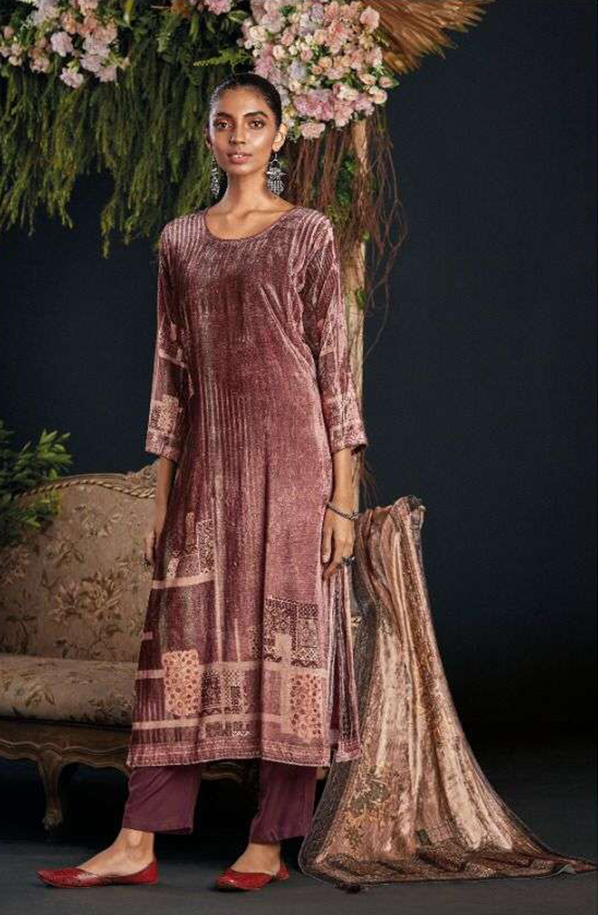 Wine Pure Velvet Unstitched Salwar Suit - MIS886