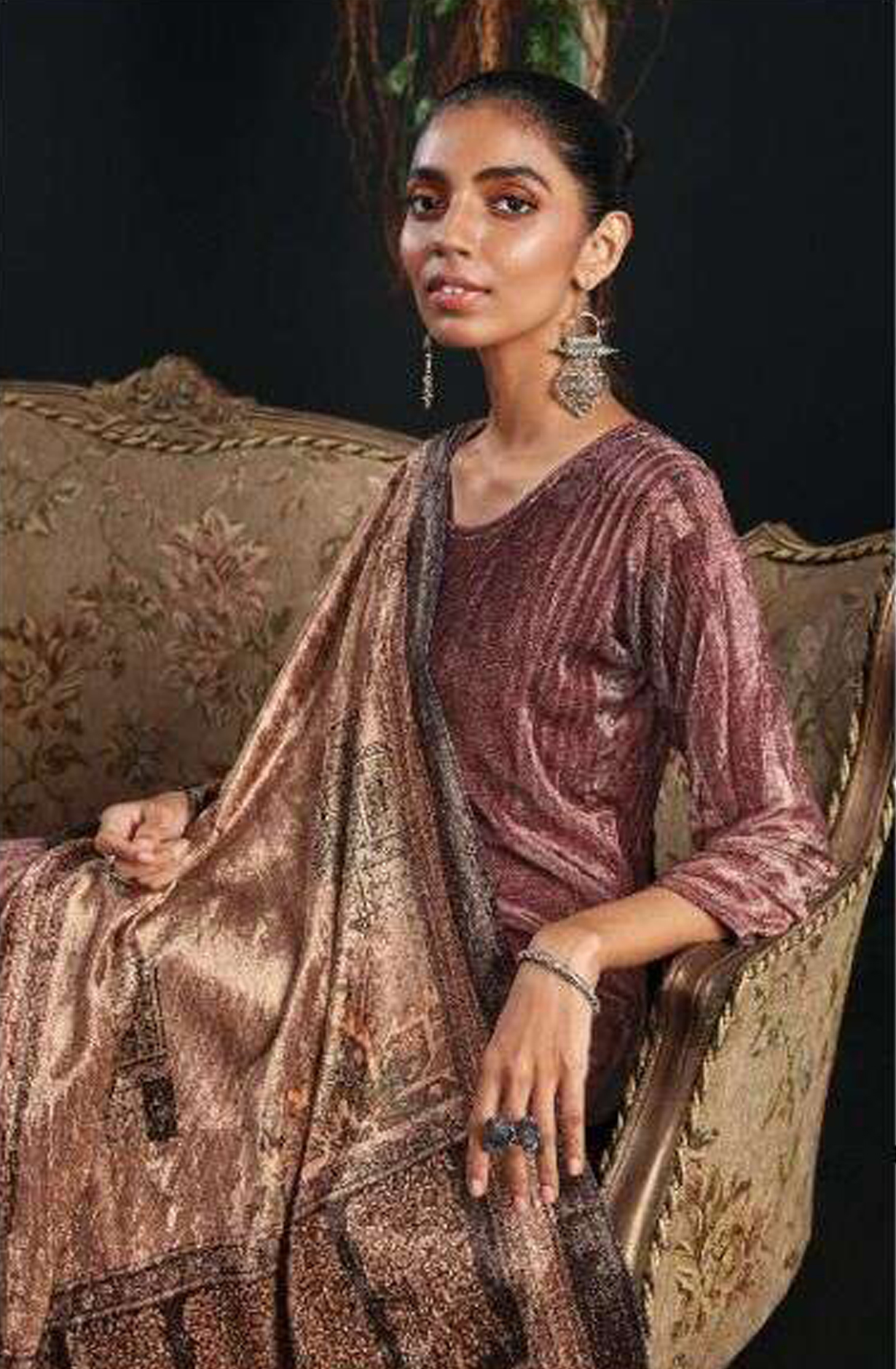 Wine Pure Velvet Unstitched Salwar Suit - MIS886